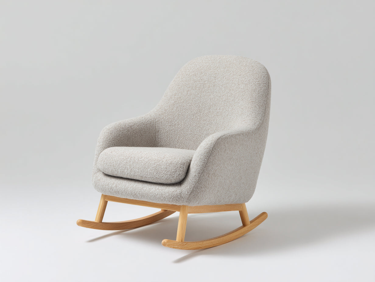 Mecedoras de salón tapizadas en tejido bouclé 78x92x90 cm - crema y madera natural - diseño moderno con base de madera