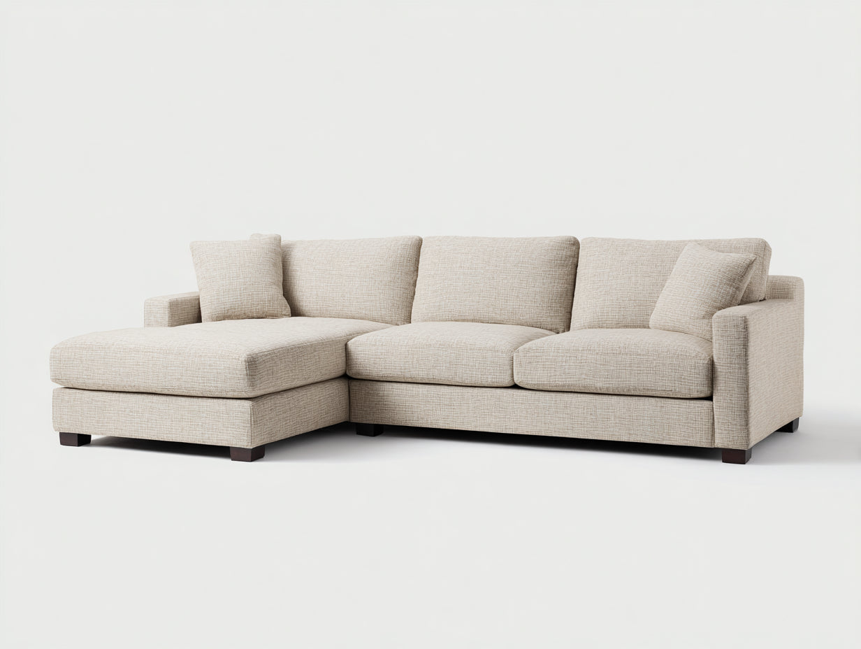 Sofá de esquina de 4 plazas tapizado en tejido 305 x 175 x 88 cm - beige claro - asiento acolchado con chaise longue para salón - diseño moderno