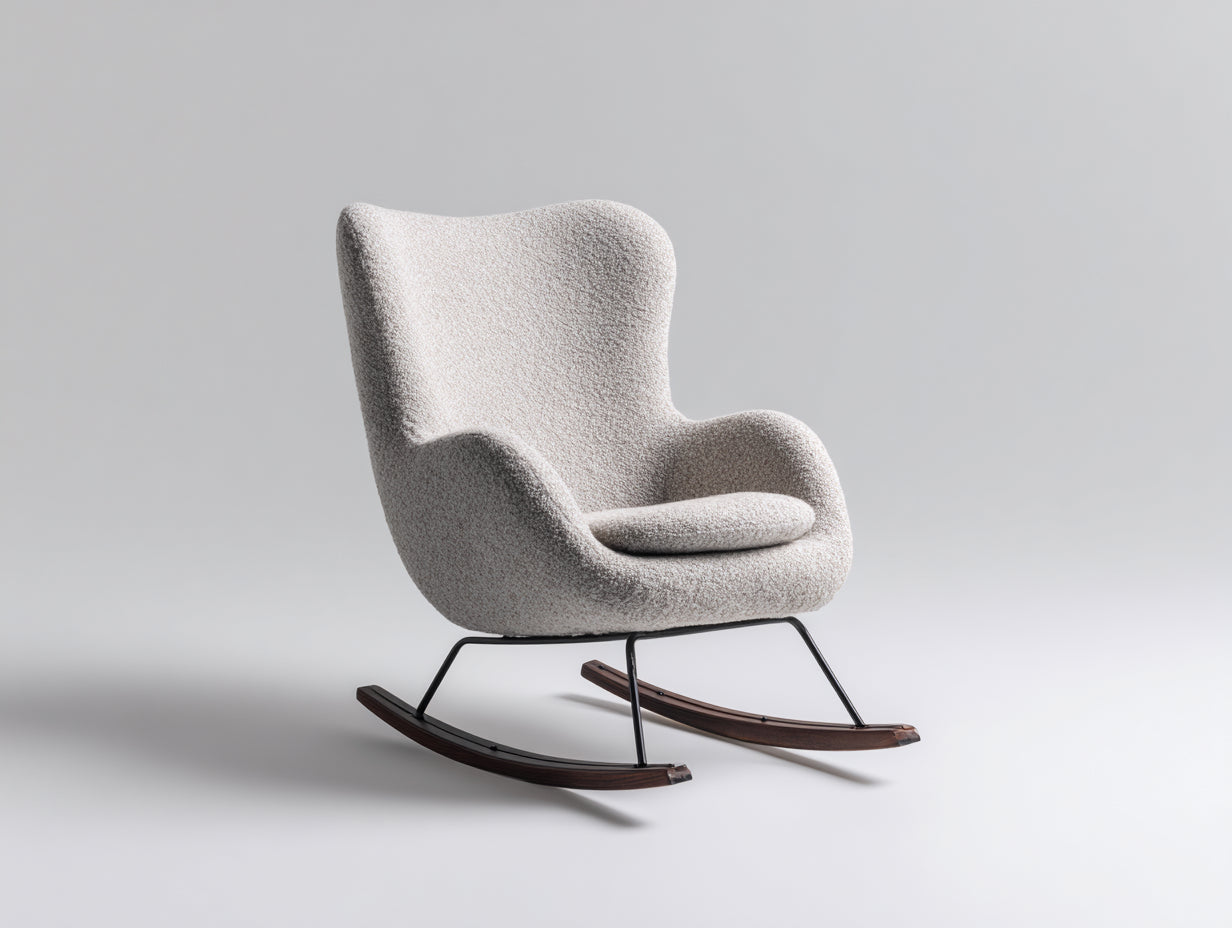 Mecedoras - Tejido bouclé con estructura metálica y patines de madera 78 x 90 x 100 cm - Beige negro y marrón oscuro - Para salón y dormitorio - Diseño moderno con respaldo alto