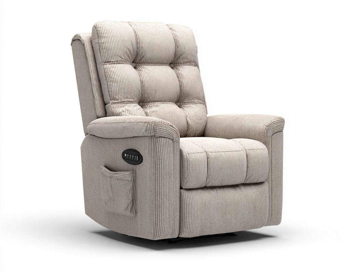 Sillones reclinables - Tejido de pana 88 x 95 x 108 cm - Beige claro - Para salón y dormitorio - Reclinación eléctrica con reposapiés y bolsillo lateral