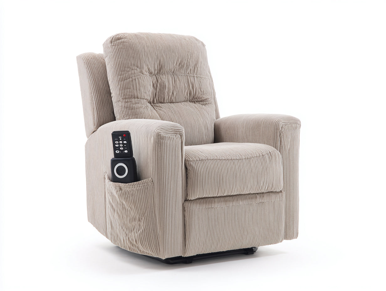 Sillones reclinables de 1 plaza en tela acanalada 108x95x102 cm - beige y negro - diseño acolchado con mando lateral