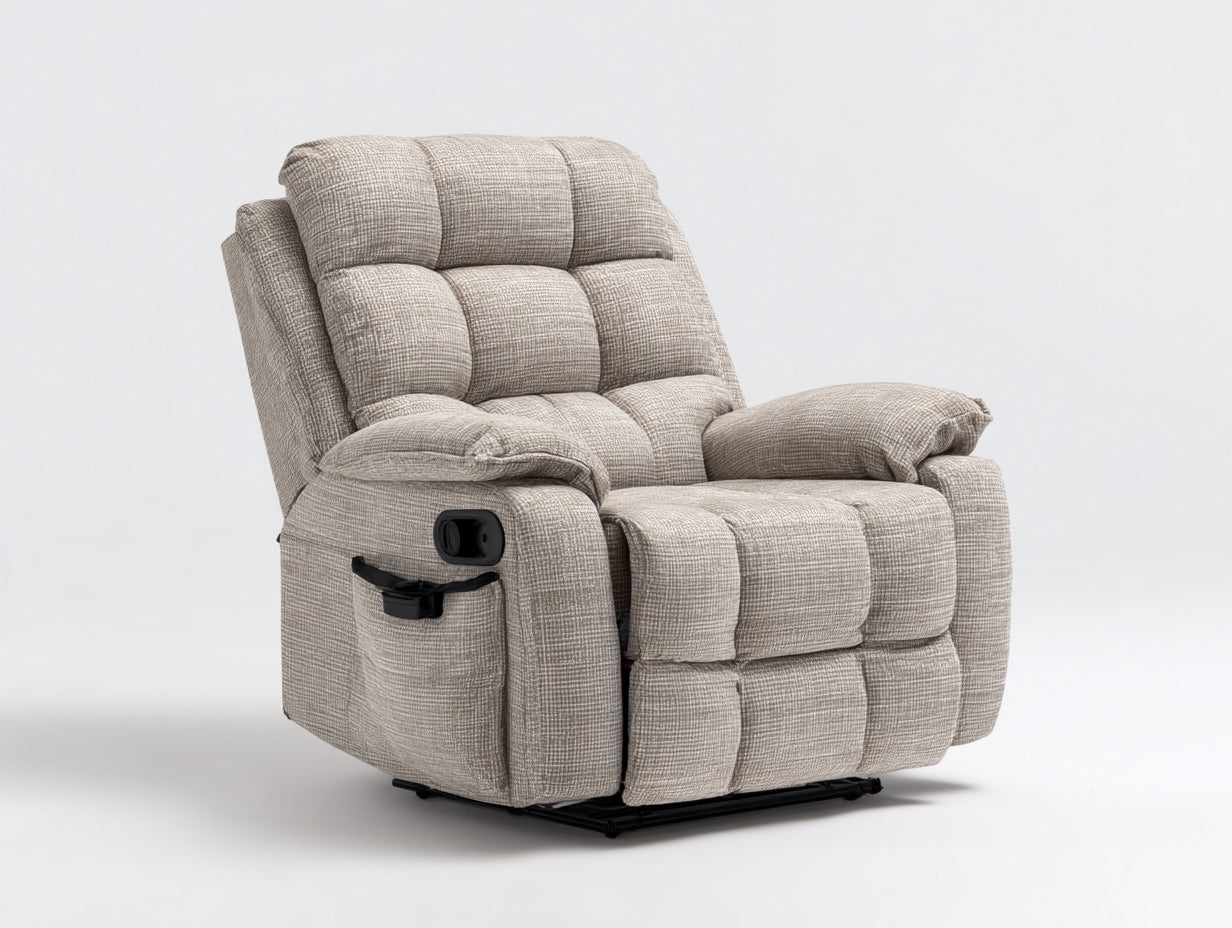 Sillones reclinables de 1 plaza en tela 105x95x100 cm - beige grisáceo y negro - diseño acolchado con palanca lateral
