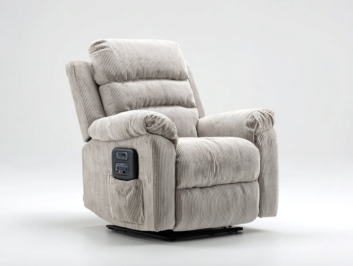 Sillones reclinables eléctricos de 1 plaza en tejido de pana 100x98x110 cm - gris claro - panel lateral y bolsillo