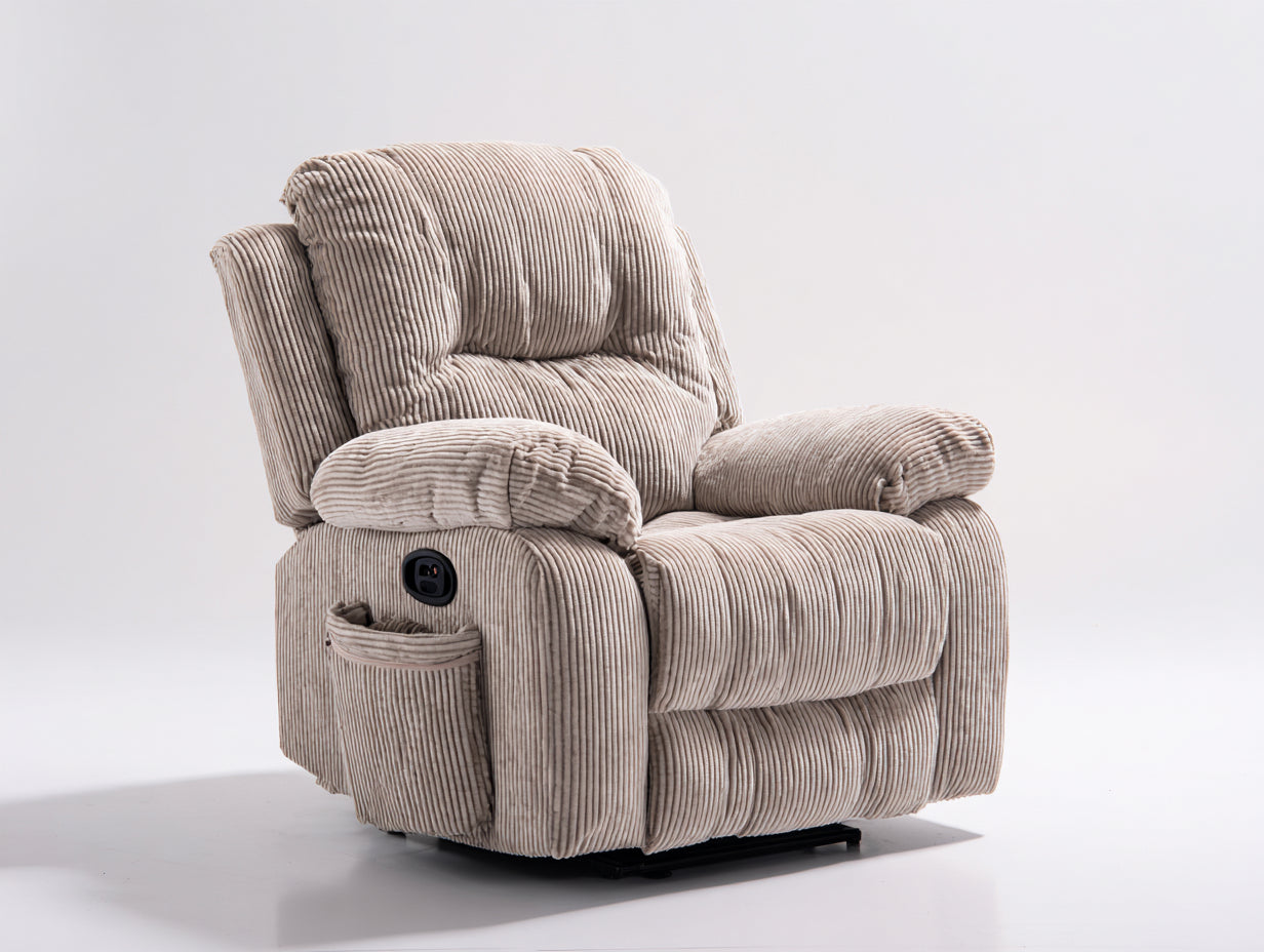 Sillones reclinables de 1 plaza en tela acanalada 108x95x102 cm - beige y negro - diseño acolchado con botón lateral