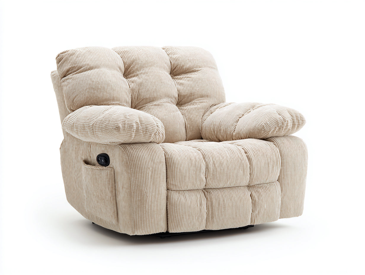 Sillones reclinables de 1 plaza en tejido de pana 105x100x105 cm - beige - acolchado grueso con control lateral