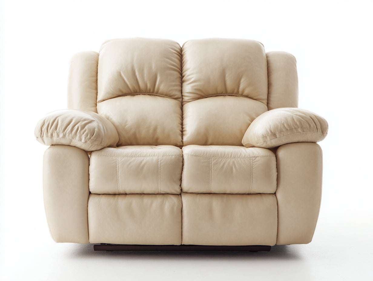 Sillón reclinable de 2 plazas tapizado efecto cuero 170 x 98 x 105 cm - beige crema - respaldo acolchado y reposapiés integrados para salón - diseño clásico