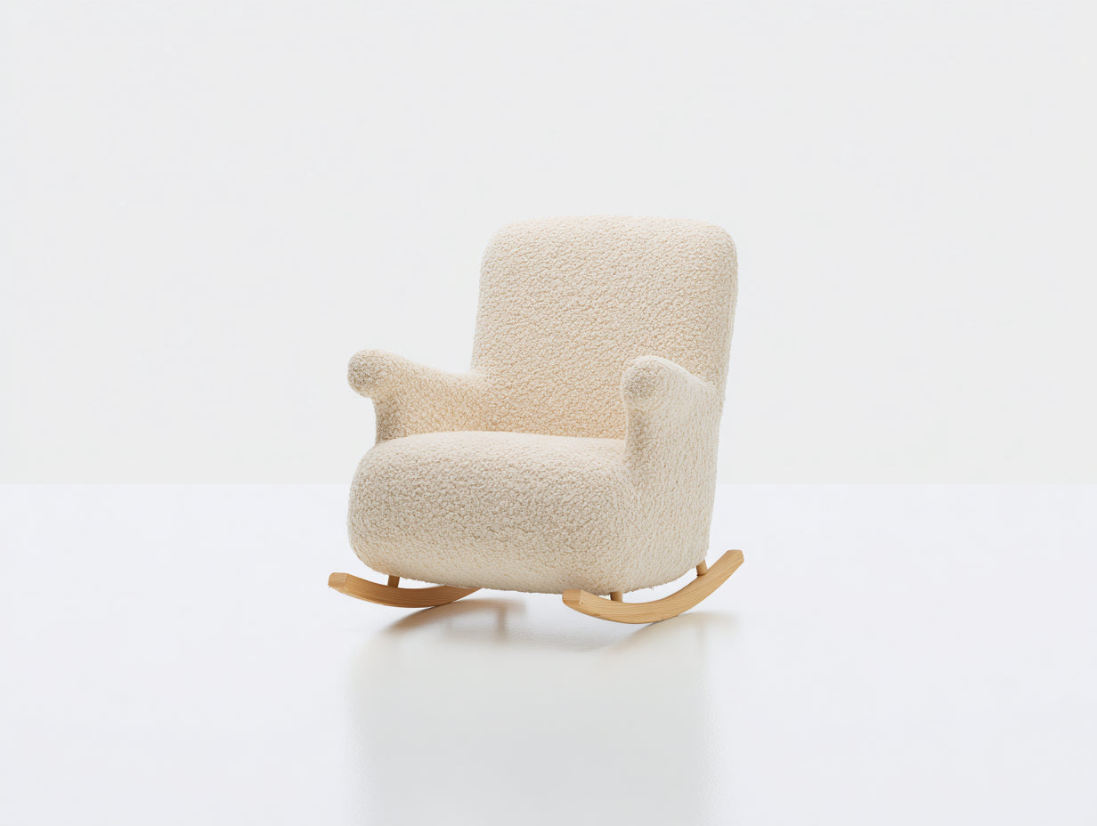 Mecedoras de salón tapizadas en tejido bouclé 75x90x88 cm - crema y madera natural - diseño moderno compacto con reposabrazos