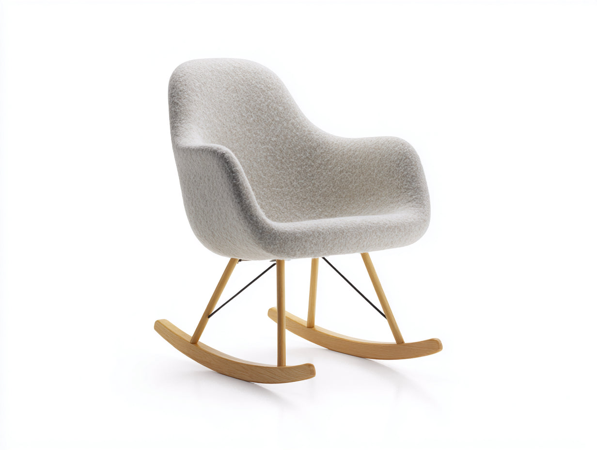 Mecedora tapizada de tejido bouclé madera y metal 74 x 90 x 87 cm - beige y natural - asiento envolvente con patines curvos para salón - diseño moderno nórdico