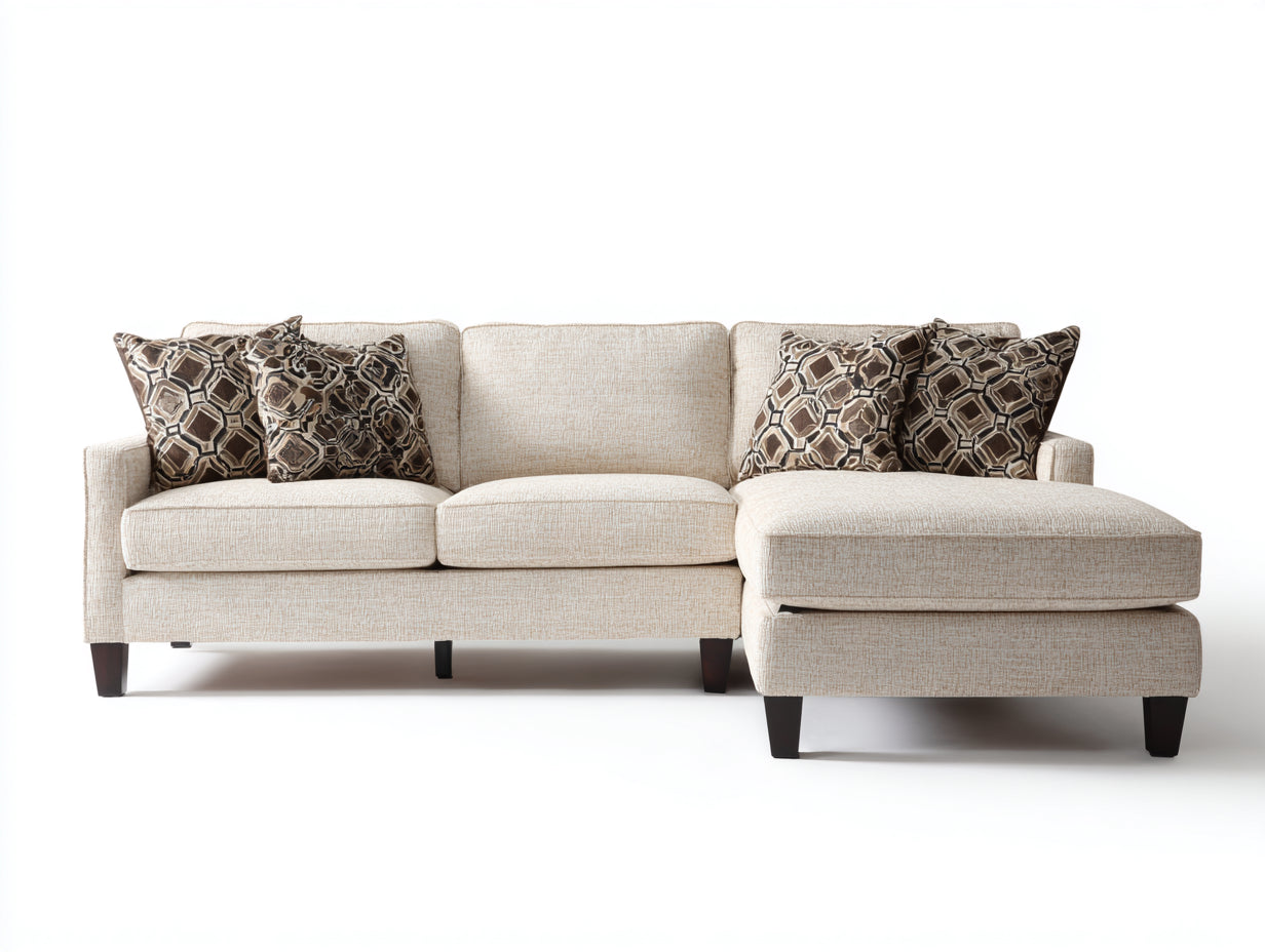 Sofá de esquina de 3 plazas tapizado en tejido 265 x 165 x 86 cm - beige claro - asiento acolchado con chaise longue para salón - diseño moderno
