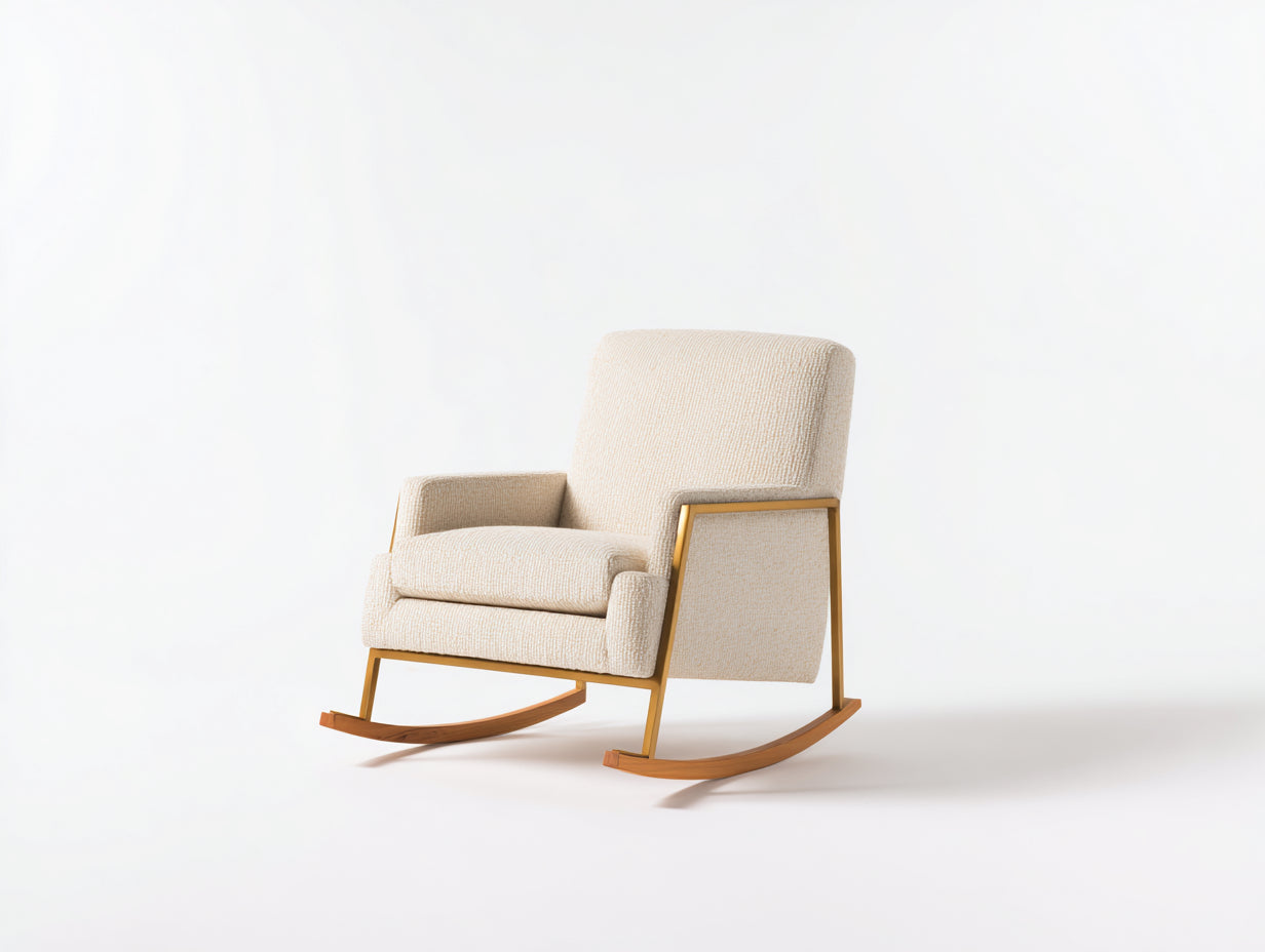 Mecedoras tapizadas en tejido texturizado 72x90x102 cm - crema y dorado - balancines de madera