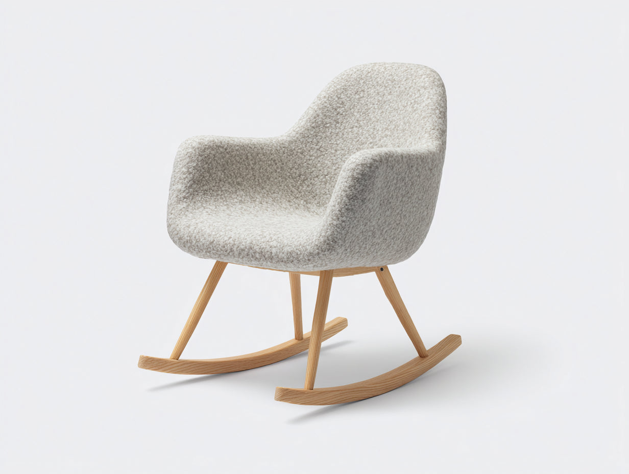 Mecedoras - Tejido bouclé y estructura de madera 72 x 86 x 88 cm - Gris claro y marrón natural - Para salón y dormitorio - Diseño moderno con asiento envolvente