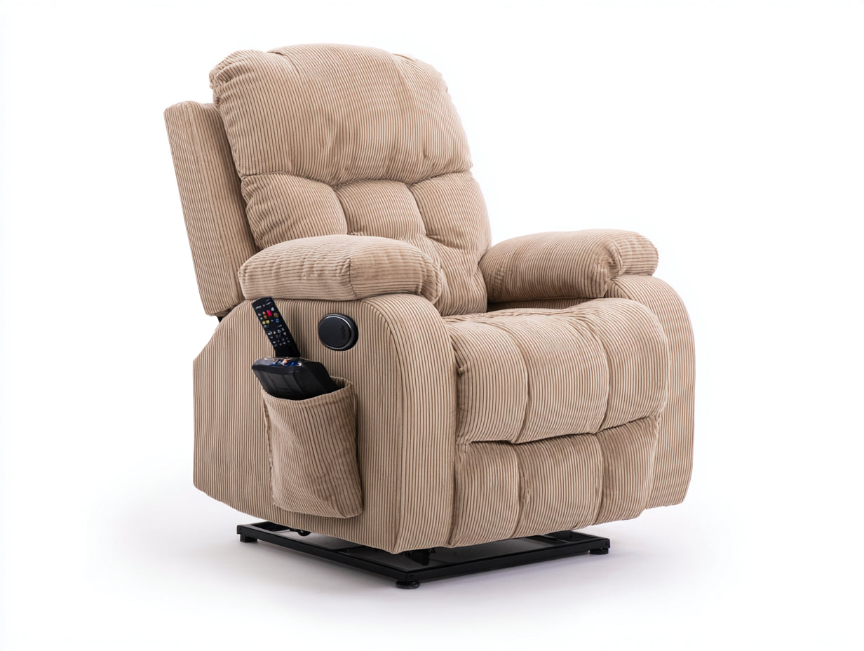 Sillones reclinables eléctricos de 1 plaza en tejido de pana 100x98x108 cm - beige - respaldo acolchado con mando y bolsillo lateral