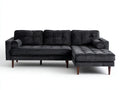 Sofás de esquina de 4 plazas en tejido de pana 260x175x86 cm - negro - módulo de descanso y asiento capitoné