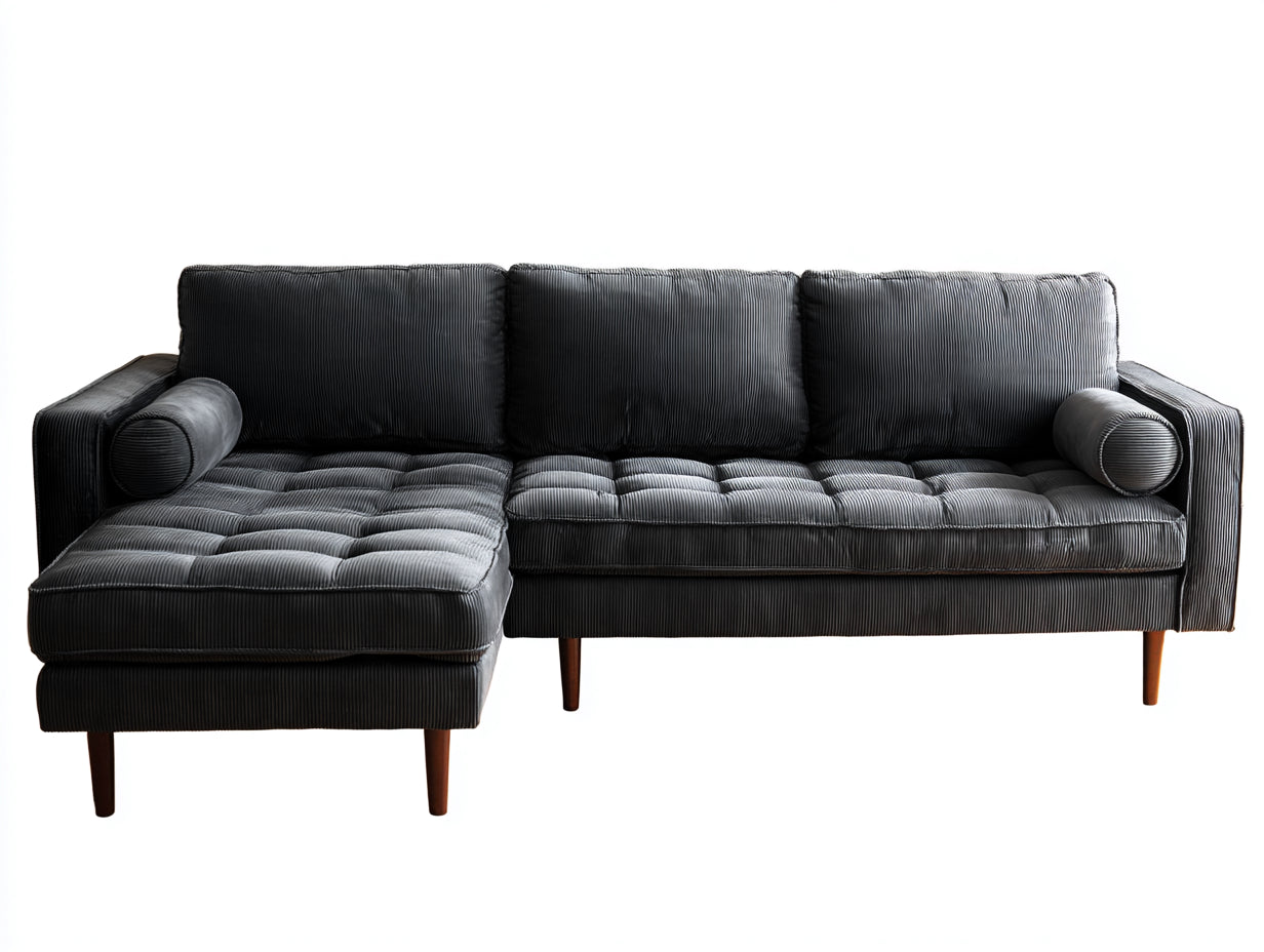 Sofás de esquina - tapizado en pana 255 x 165 x 88 cm - gris antracita - para salón - diseño moderno con módulo de descanso