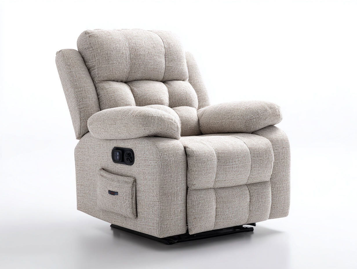 Sillones reclinables eléctricos tapizados en tejido 96x95x105 cm - beige - respaldo acolchado con bolsillo lateral