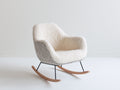 Mecedora tapizada de tejido borreguito metal y madera 77 x 89 x 86 cm - blanco roto y gris - asiento envolvente con patines curvos para salón - diseño moderno