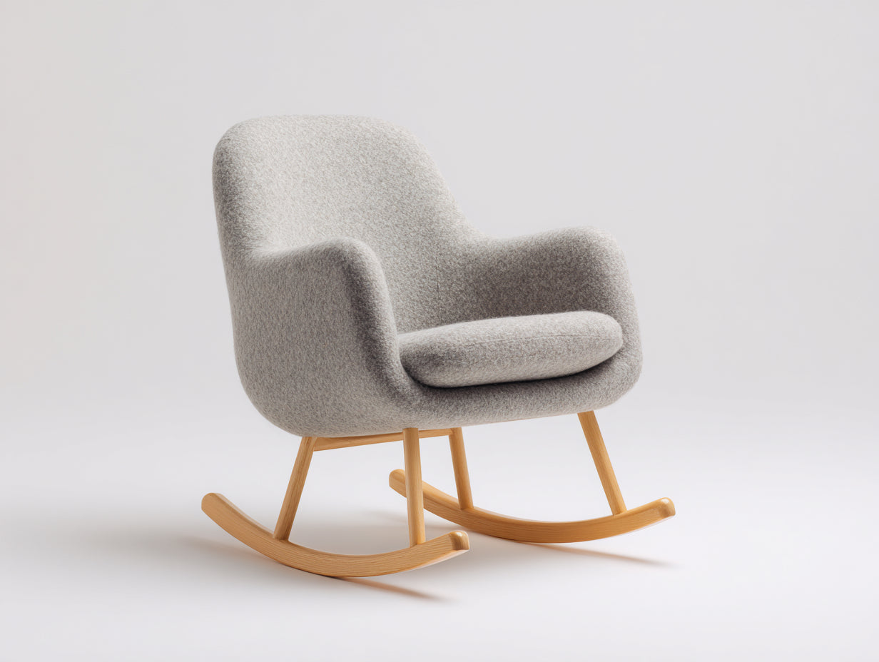 Mecedora tapizada de tejido bouclé y madera 80 x 92 x 86 cm - gris claro y natural - asiento acolchado para salón y dormitorio - diseño moderno nórdico