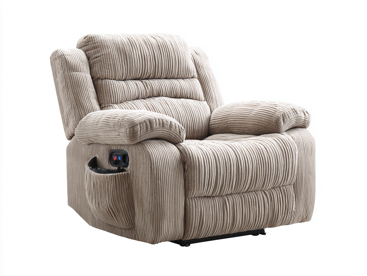 Sillones reclinables de 1 plaza en tela acanalada 110x95x102 cm - beige y negro - diseño acolchado con botonera lateral