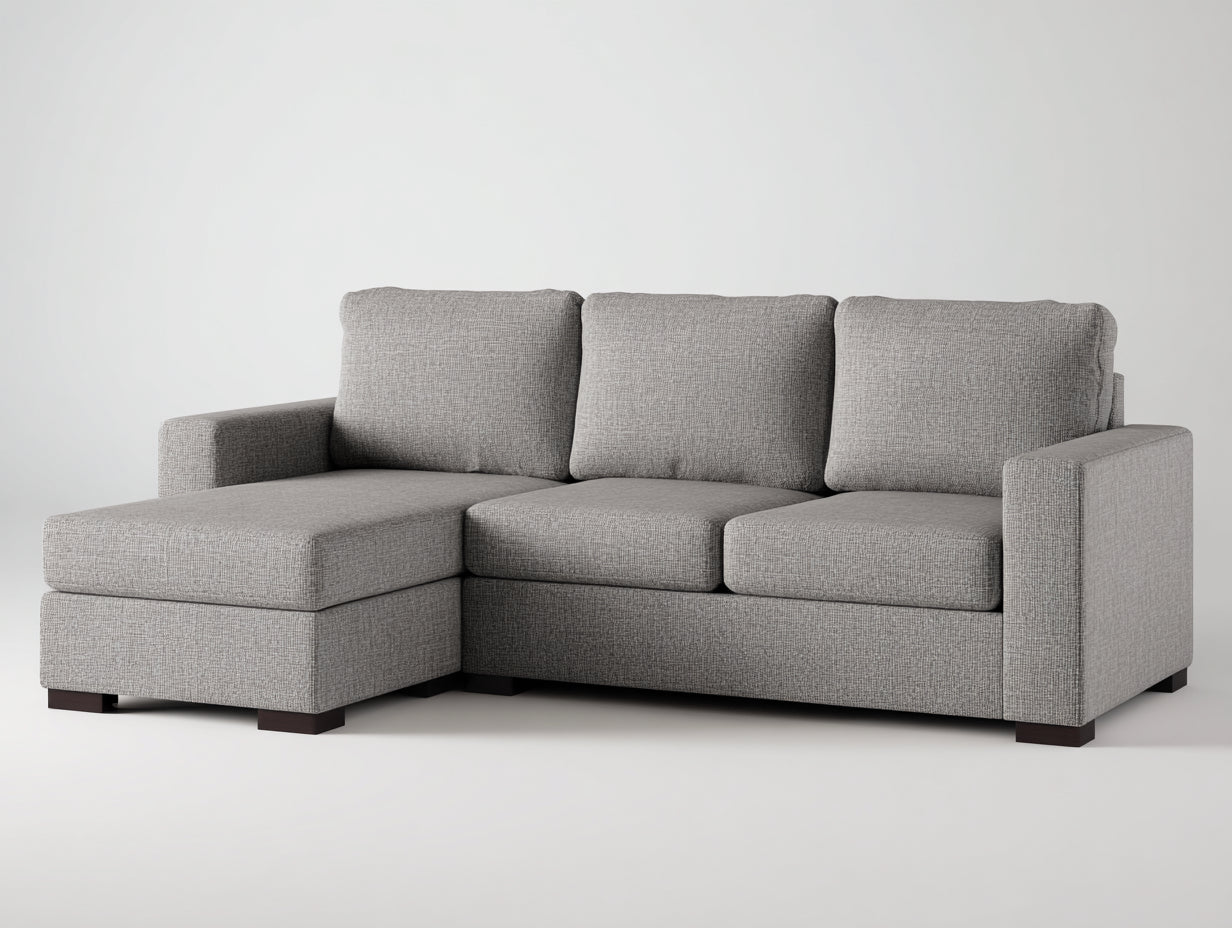 Sofás de esquina de 3 plazas en tela 270x160x85 cm - gris claro - diseño moderno con chaise longue