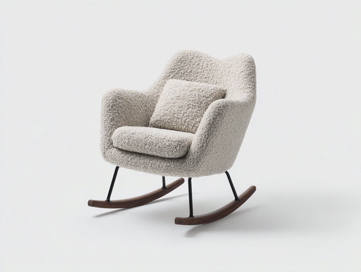 Mecedoras tapizadas en tejido bouclé 78x90x98 cm - crema y marrón oscuro - asiento envolvente con cojín lumbar