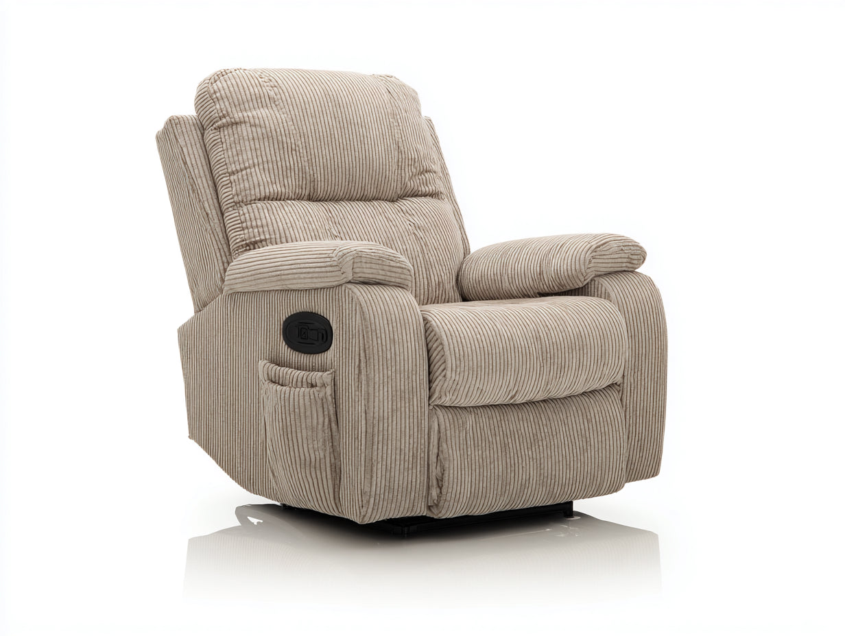 Sillones reclinables - Tejido de pana 91 x 97 x 106 cm - Beige claro y negro - Para salón y dormitorio - Reclinación eléctrica con reposapiés y bolsillo lateral