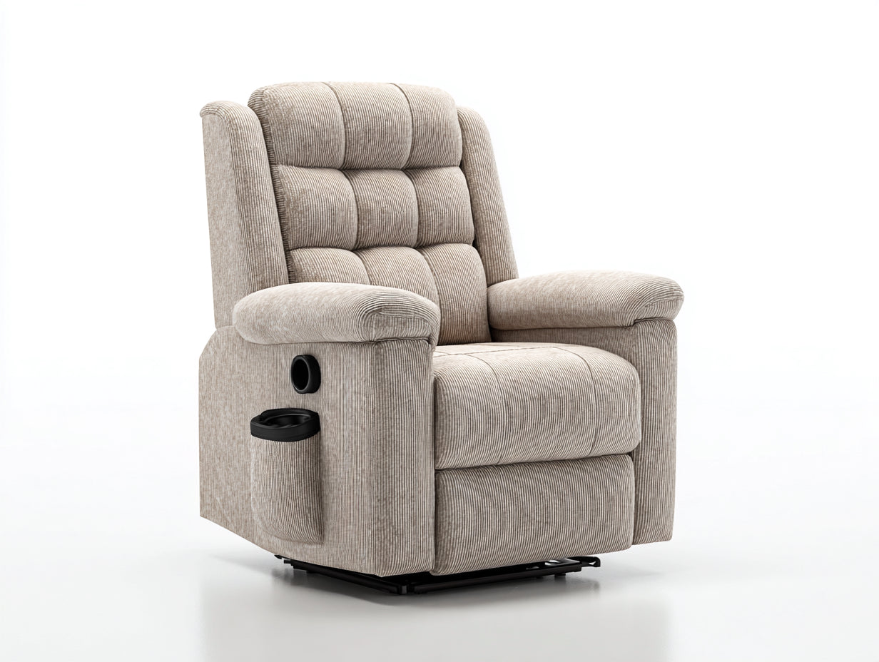 Sillones reclinables de 1 plaza en tela acanalada 105x95x102 cm - beige y negro - diseño acolchado con portavasos lateral