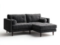 Sofás de esquina de 4 plazas en tela acanalada 285x175x82 cm - negro y madera oscura - diseño moderno con módulo de descanso